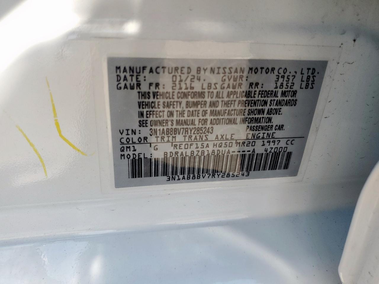 2024 Nissan Sentra S VIN: 3N1AB8BV7RY285243 Lot: 64938025