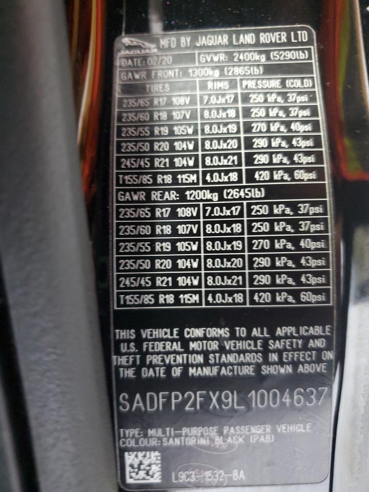 2020 Jaguar E-Pace Se VIN: SADFP2FX9L1004637 Lot: 64326345