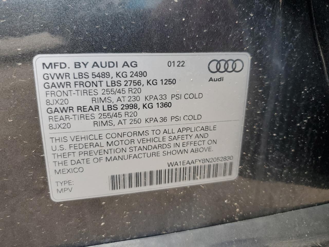 2022 Audi Q5 Premium Plus 45 VIN: WA1EAAFY8N2052830 Lot: 64600765