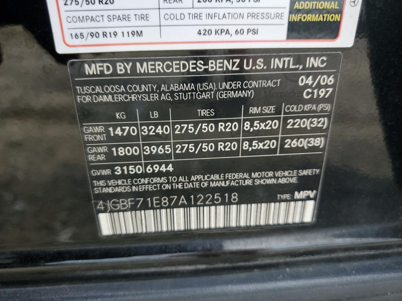 2007 Mercedes-Benz Gl 450 4Matic VIN: 4JGBF71E87A122518 Lot: 64074255