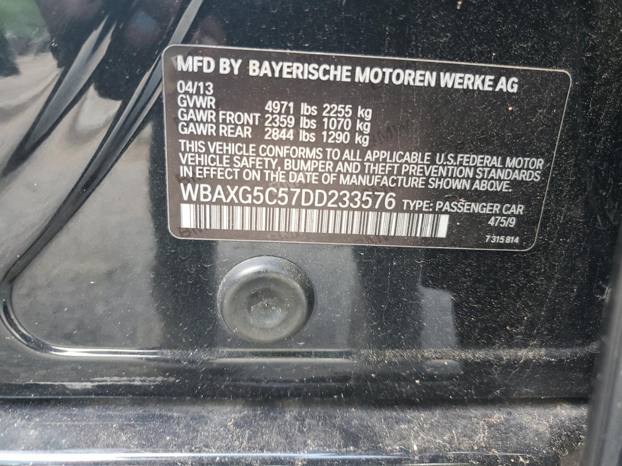 2013 BMW 528 I VIN: WBAXG5C57DD233576 Lot: 64985425