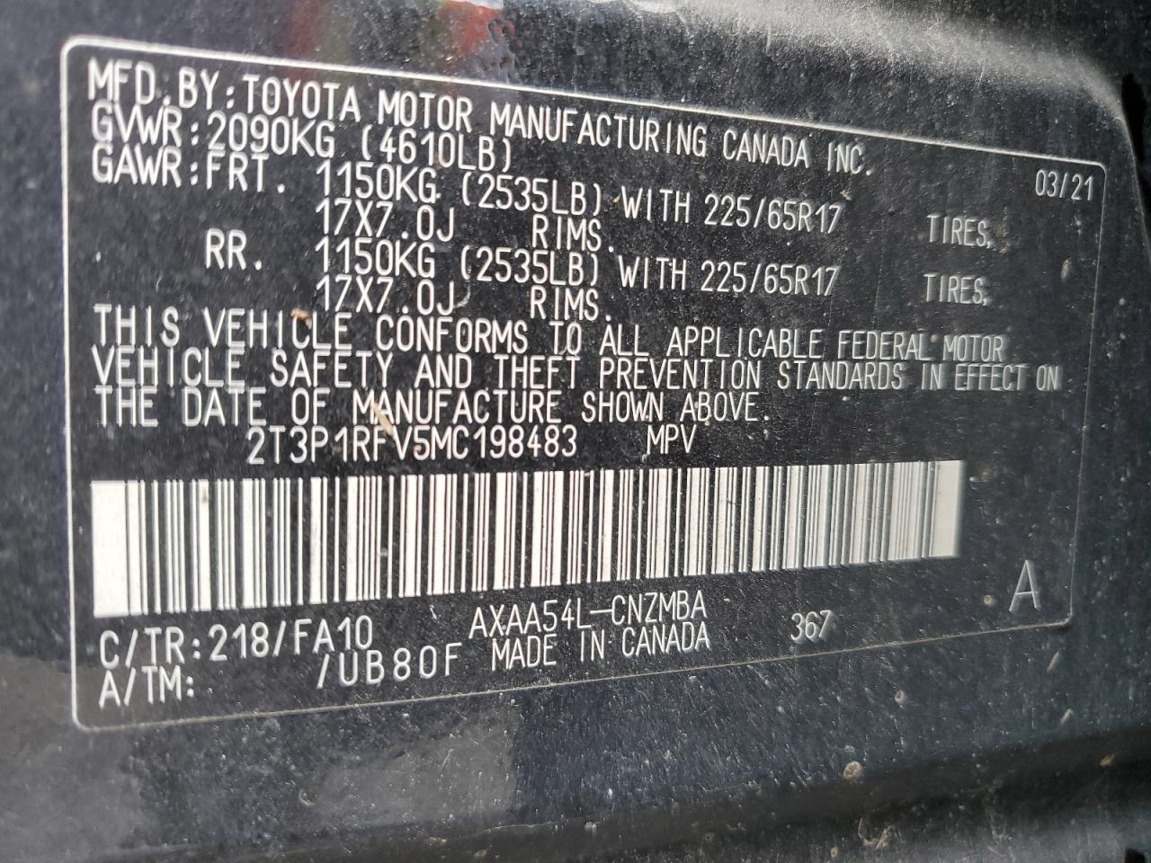 2021 Toyota Rav4 Xle VIN: 2T3P1RFV5MC198483 Lot: 62845295