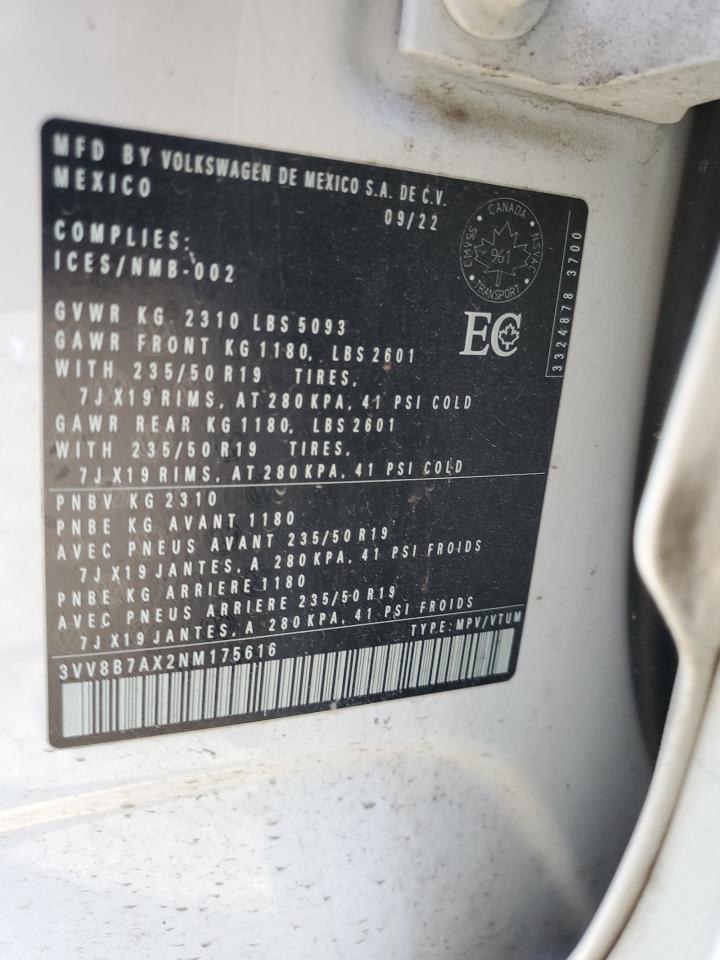 2022 Volkswagen Tiguan Se R-Line Black VIN: 3VV8B7AX2NM175616 Lot: 65529815