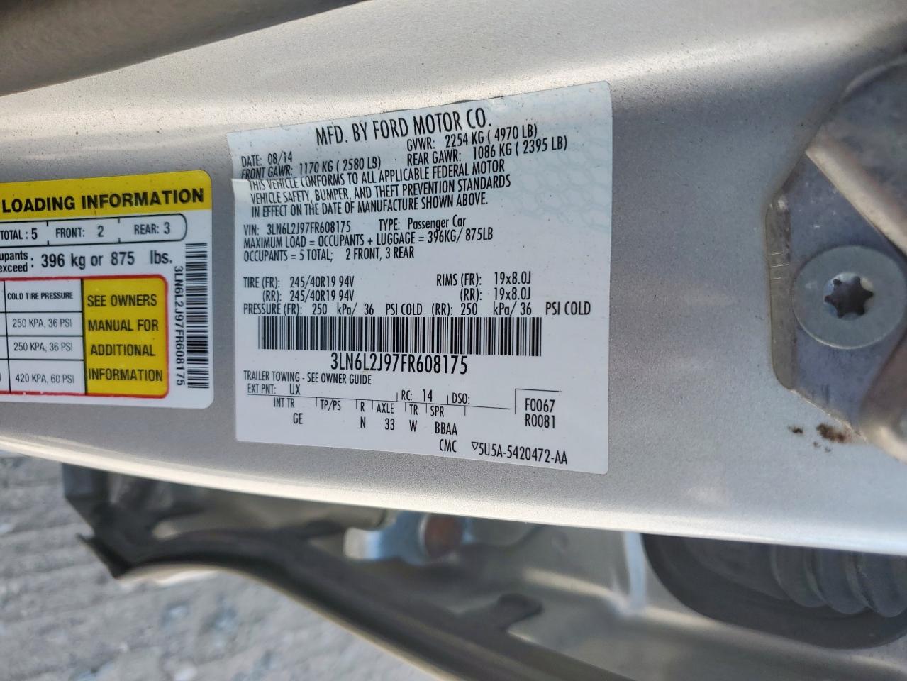 2015 Lincoln Mkz VIN: 3LN6L2J97FR608175 Lot: 65977135