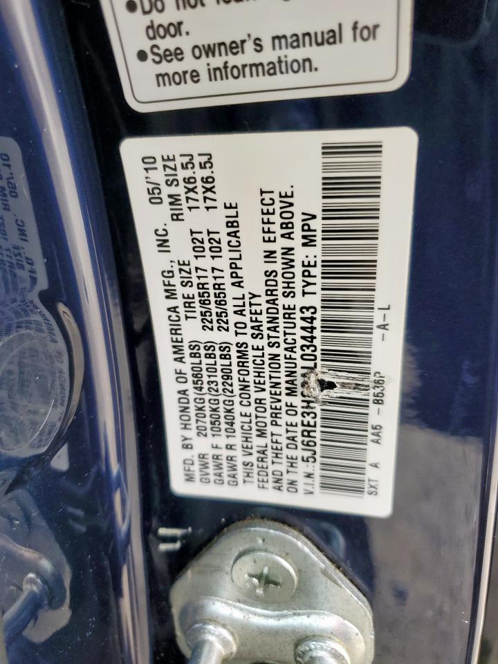 2010 Honda Cr-V Lx VIN: 5J6RE3H30AL034443 Lot: 63923105