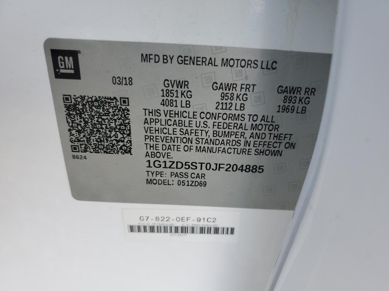 2018 Chevrolet Malibu Lt VIN: 1G1ZD5ST0JF204885 Lot: 65133305