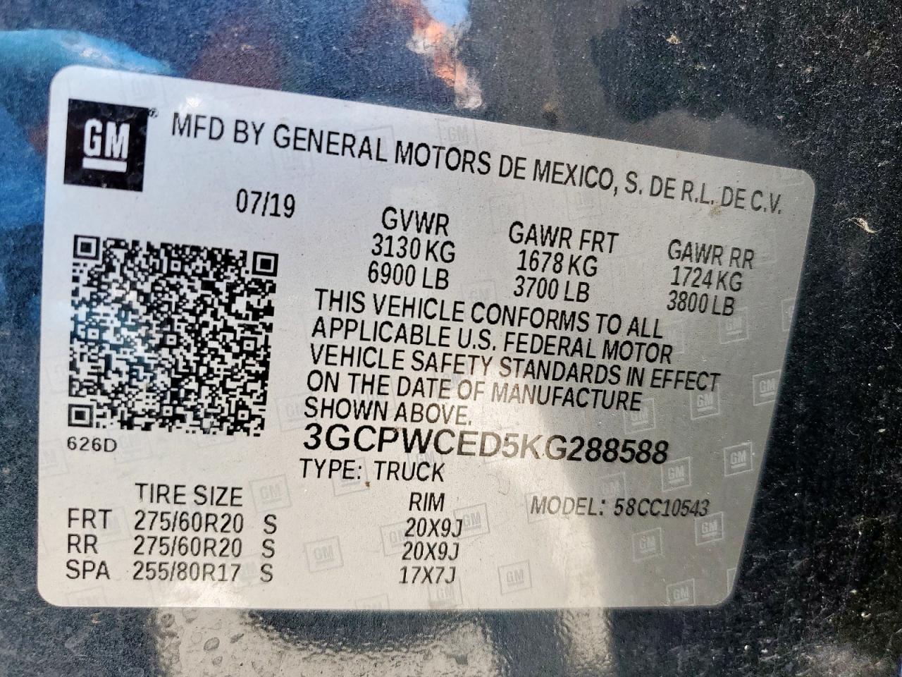 2019 Chevrolet Silverado C1500 Lt VIN: 3GCPWCED5KG288588 Lot: 65994725
