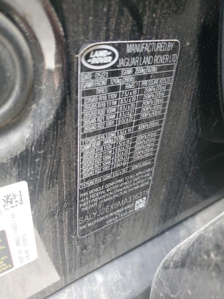 2021 Land Rover Range Rover Velar S VIN: SALYJ2EX8MA316319 Lot: 65624945