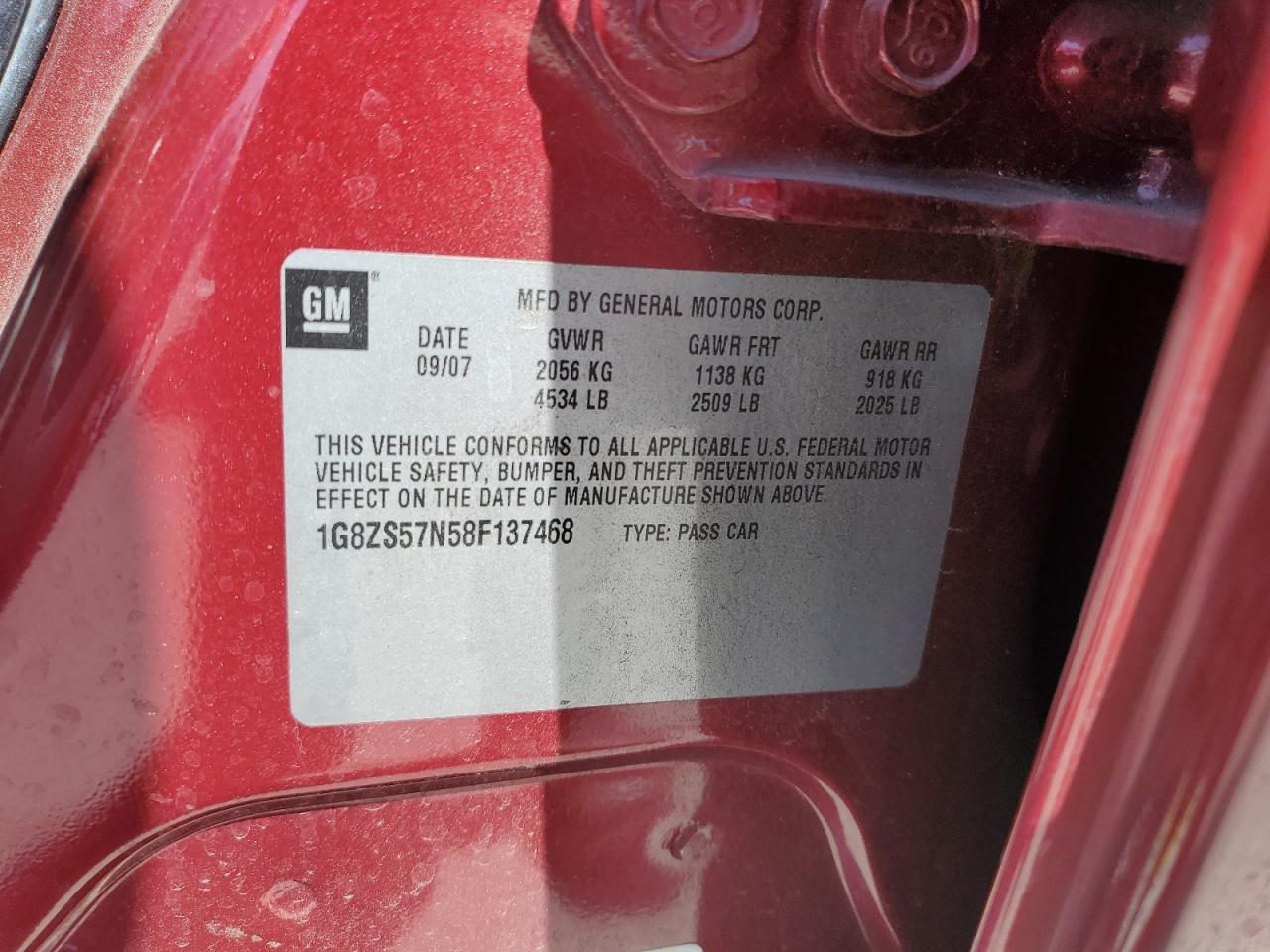 2008 Saturn Aura Xe VIN: 1G8ZS57N58F137468 Lot: 65097725