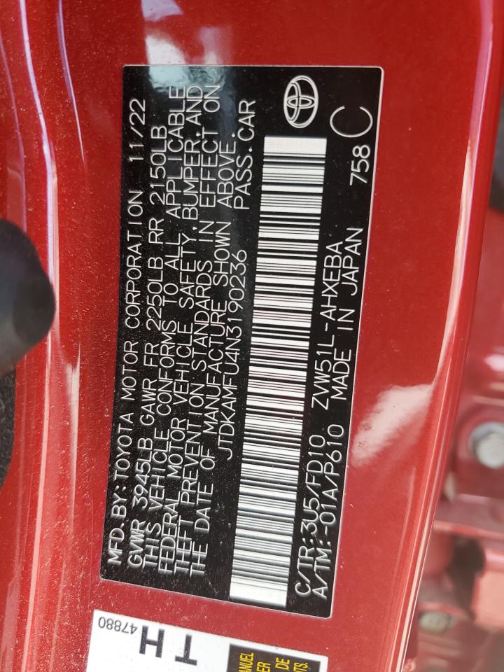 2022 Toyota Prius Night Shade VIN: JTDKAMFU4N3190236 Lot: 64240135