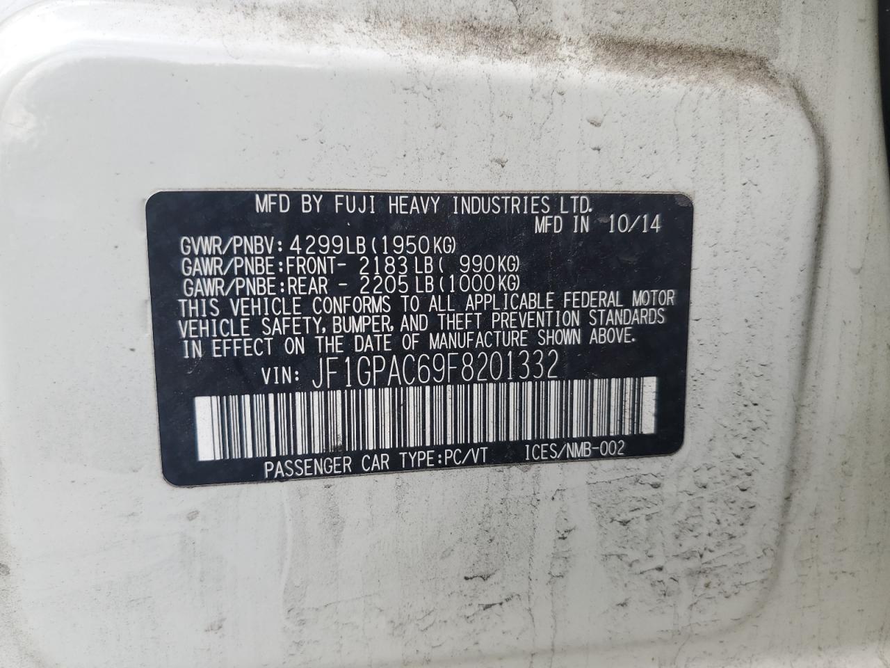 2015 Subaru Impreza Premium VIN: JF1GPAC69F8201332 Lot: 64174045