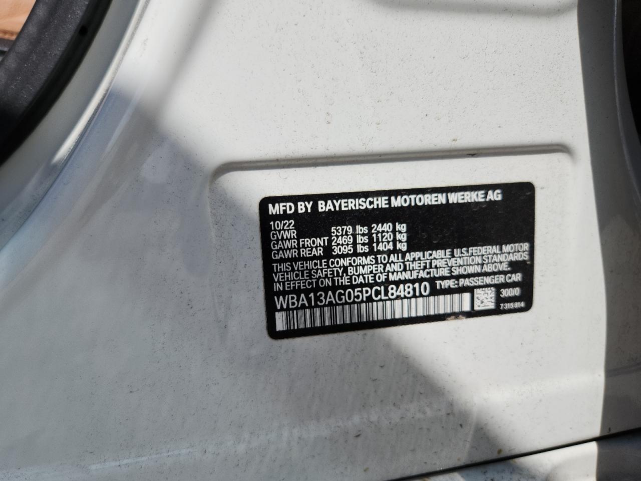 2023 BMW 530E VIN: WBA13AG05PCL84810 Lot: 65031825