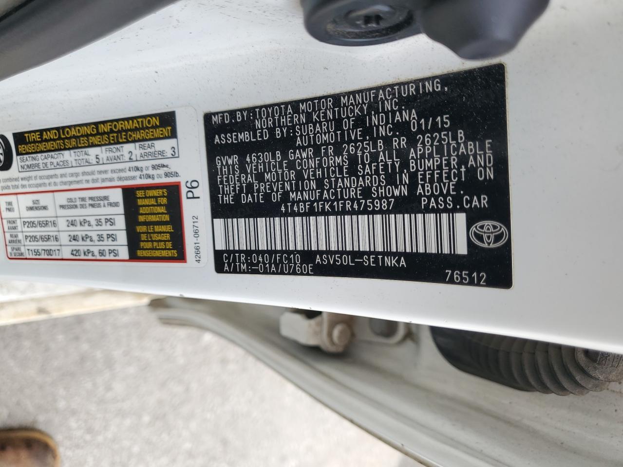 2015 Toyota Camry Le VIN: 4T4BF1FK1FR475987 Lot: 65339675