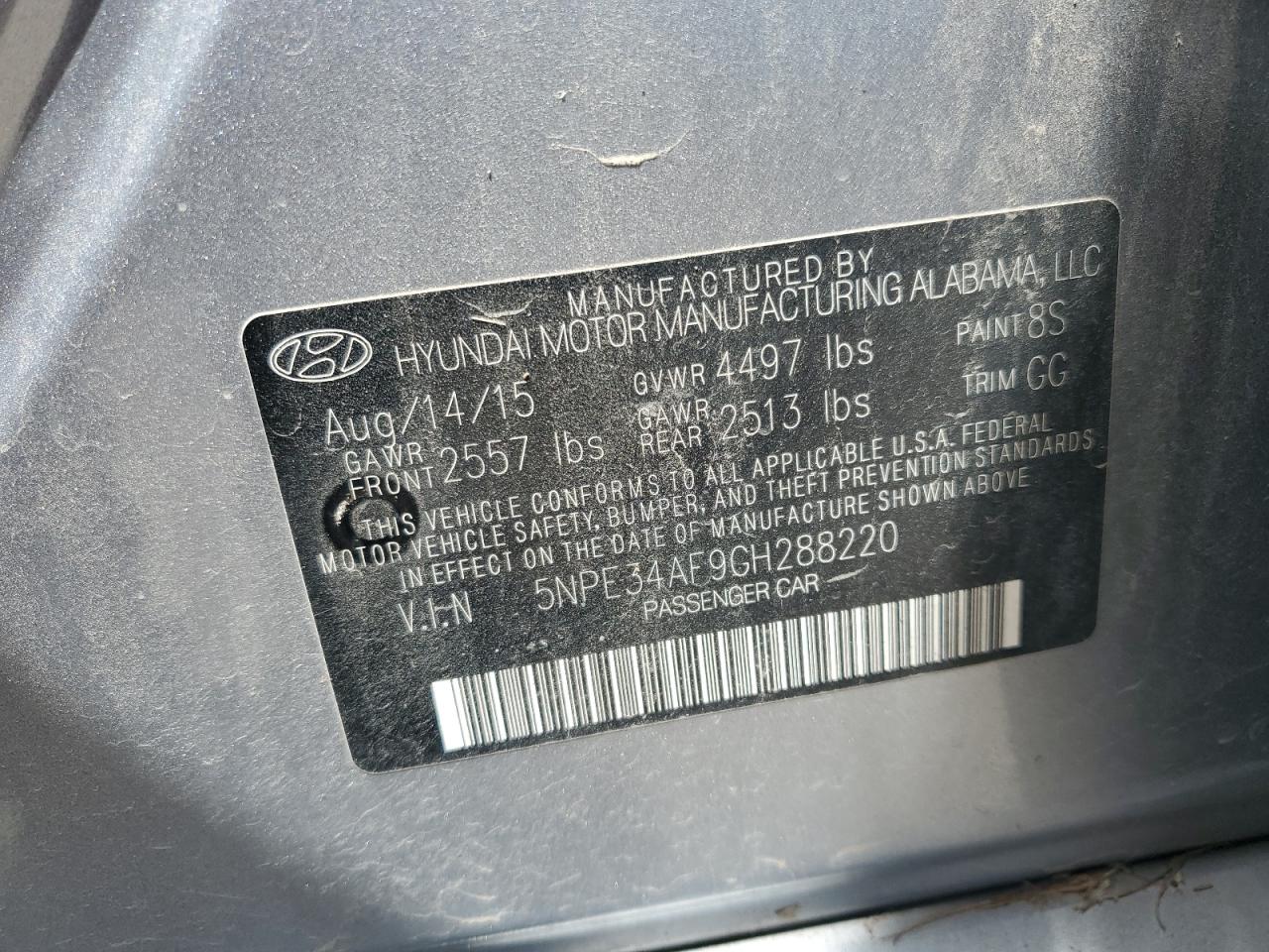 2016 Hyundai Sonata Sport VIN: 5NPE34AF9GH288220 Lot: 64854175