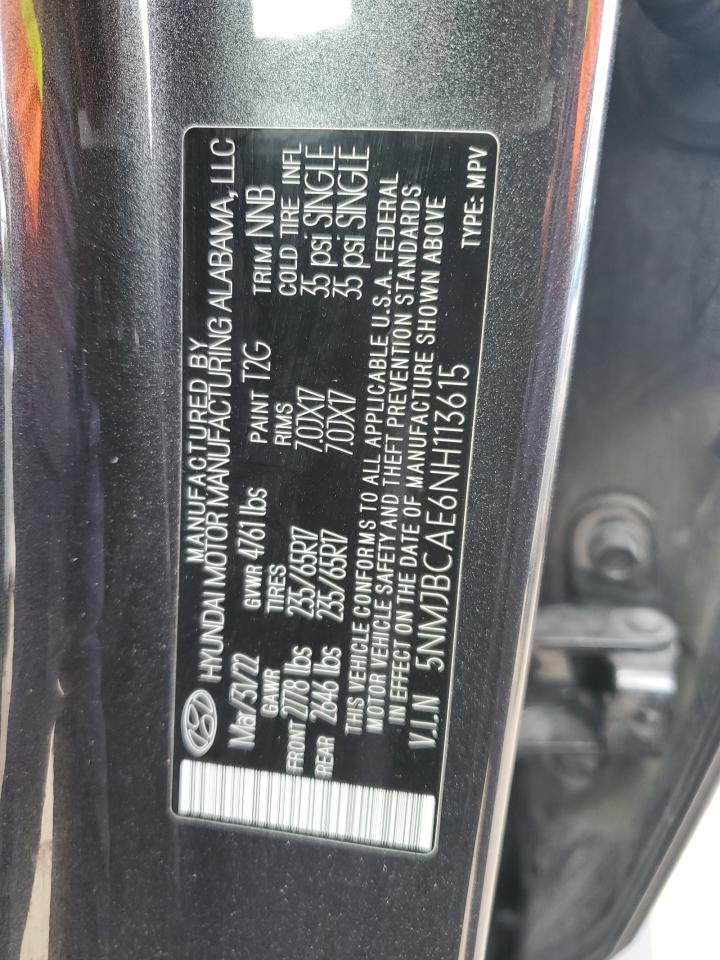 2022 Hyundai Tucson Sel VIN: 5NMJBCAE6NH113615 Lot: 66651625