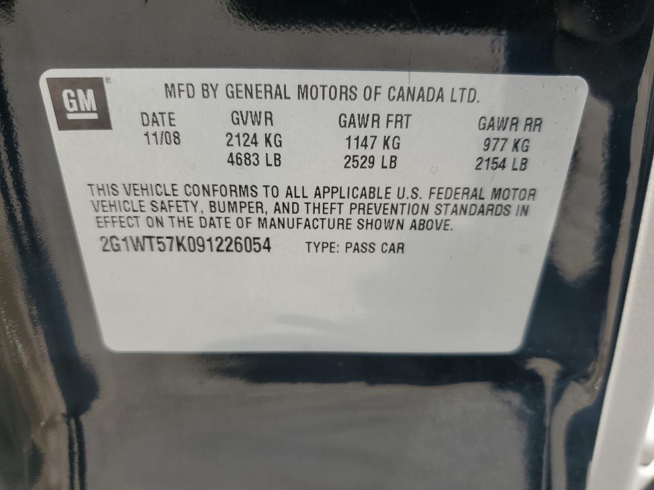 2009 Chevrolet Impala 1Lt VIN: 2G1WT57K091226054 Lot: 63860195