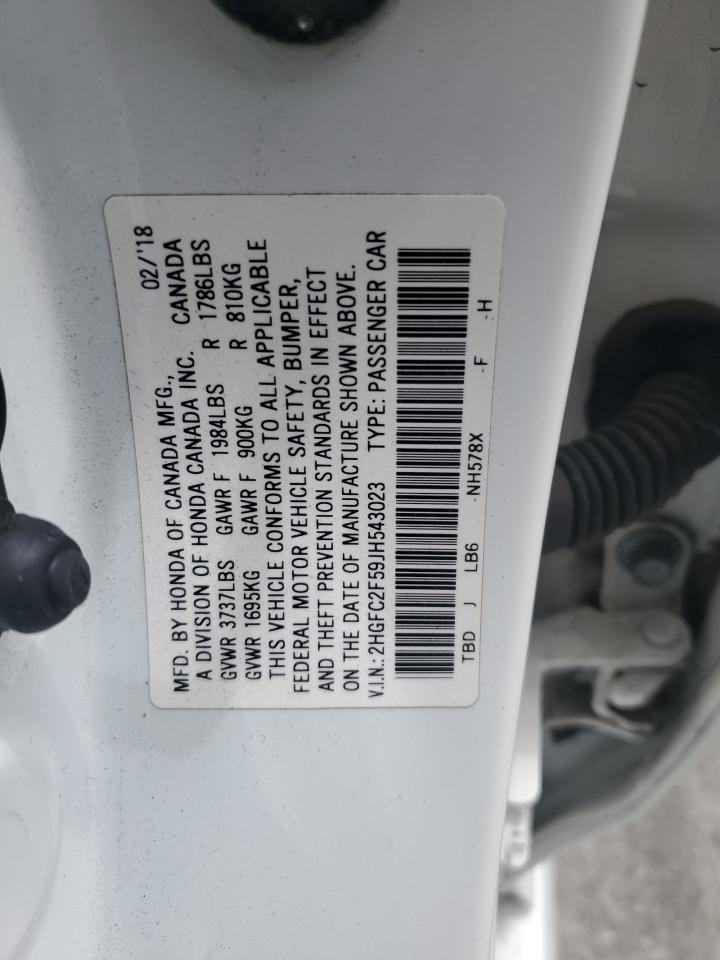 2018 Honda Civic Lx VIN: 2HGFC2F59JH543023 Lot: 65713705