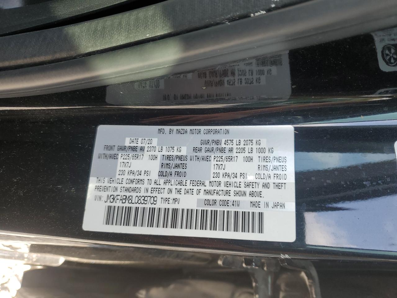 2020 Mazda Cx-5 Sport VIN: JM3KFABM8L0839709 Lot: 63853165