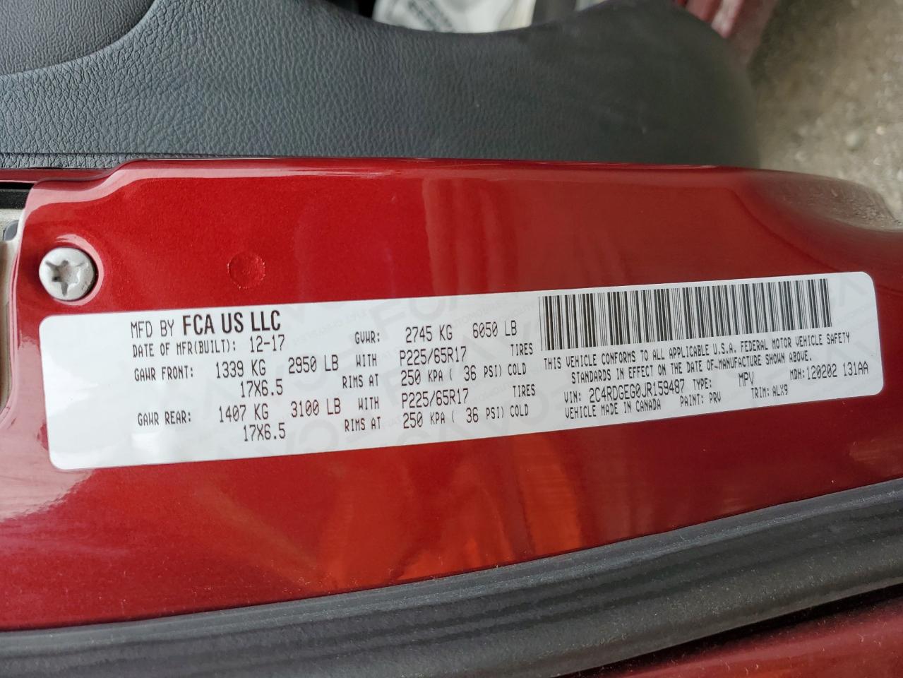2018 Dodge Grand Caravan Gt VIN: 2C4RDGEG0JR159487 Lot: 65340745