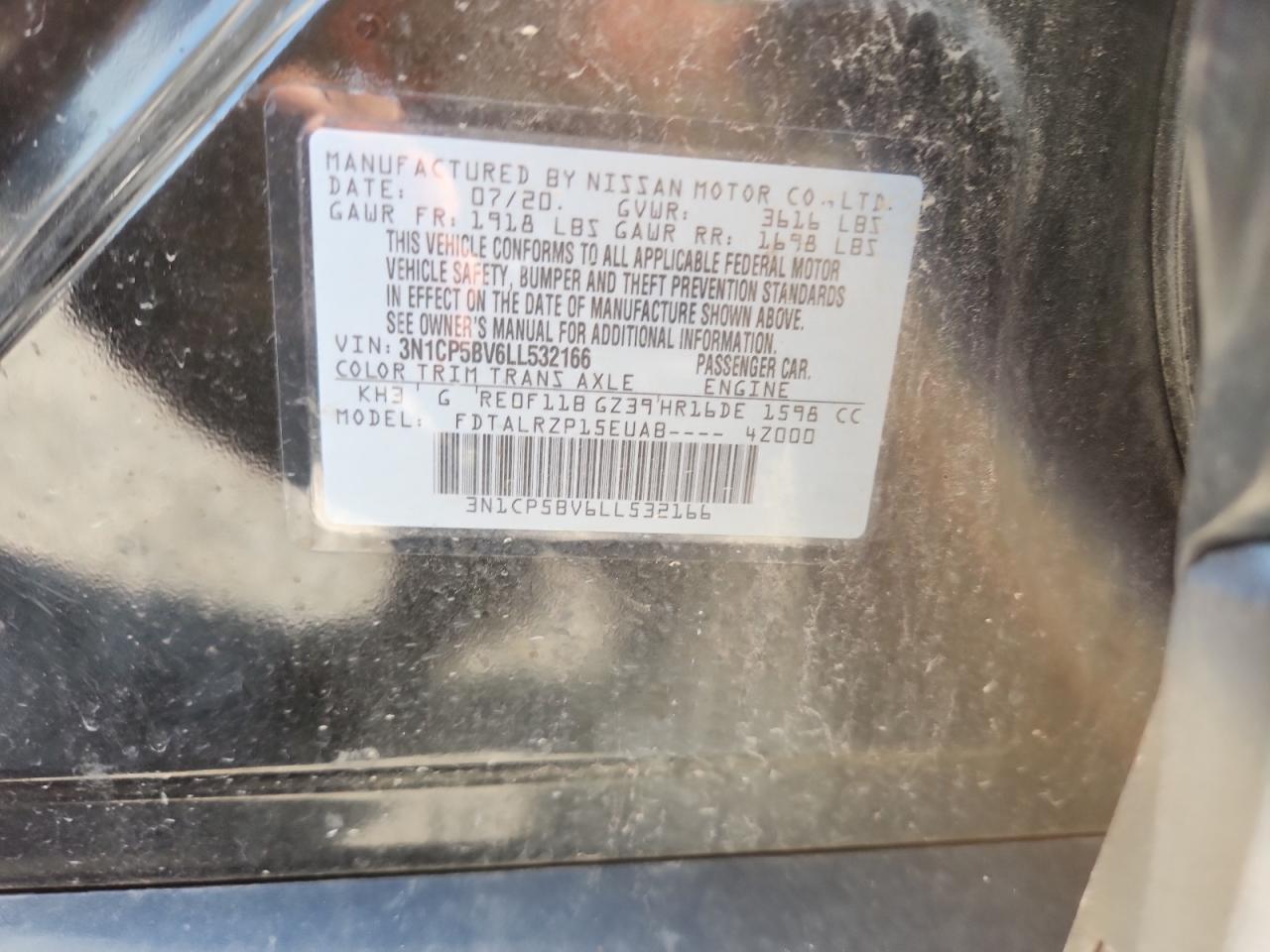 2020 Nissan Kicks S VIN: 3N1CP5BV6LL532166 Lot: 64896325