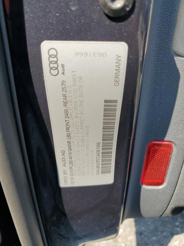 2018 Audi A5 Premium Plus VIN: WAUBNCF57JA081098 Lot: 62737235