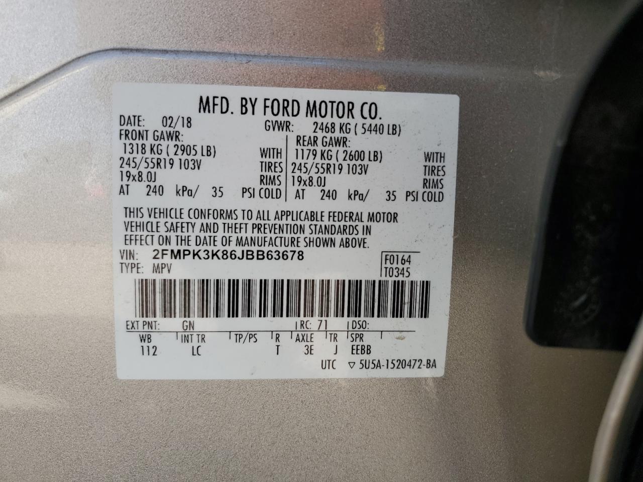 2018 Ford Edge Titanium VIN: 2FMPK3K86JBB63678 Lot: 63089475