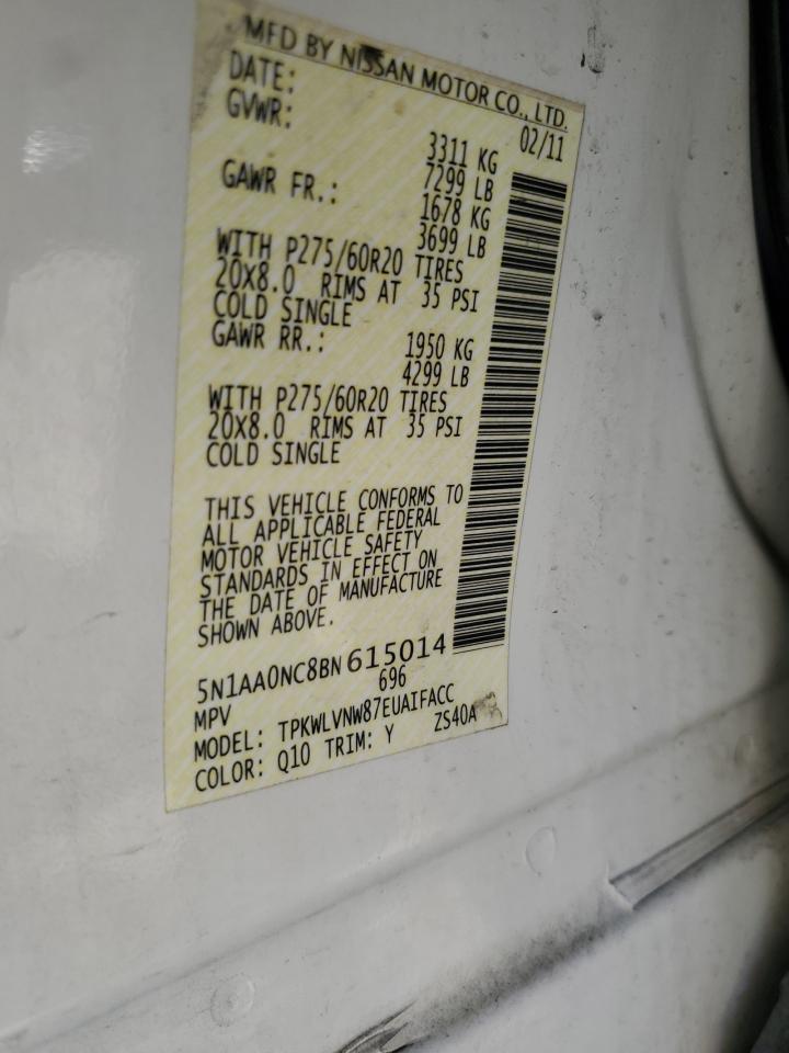 2011 Nissan Armada Sv VIN: 5N1AA0NC8BN615014 Lot: 64806505