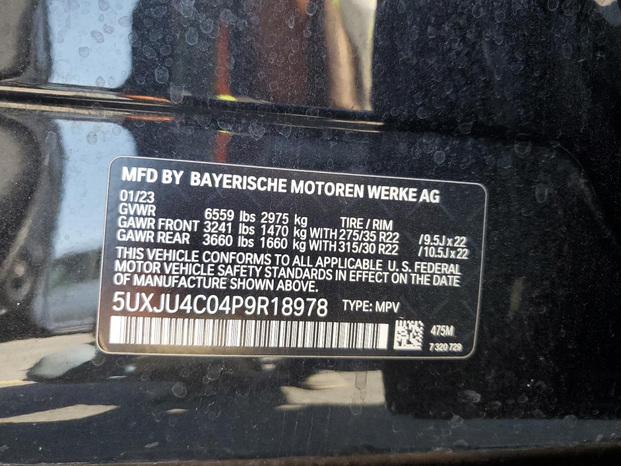 2023 BMW X5 M50I VIN: 5UXJU4C04P9R18978 Lot: 63931475