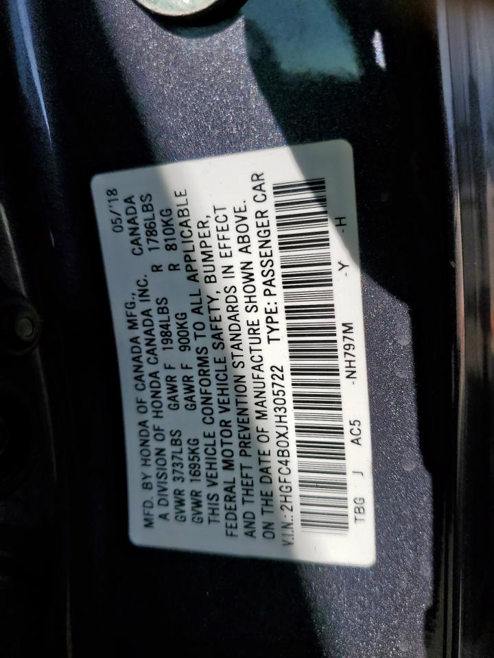 2018 Honda Civic Lx VIN: 2HGFC4B0XJH305722 Lot: 64862965
