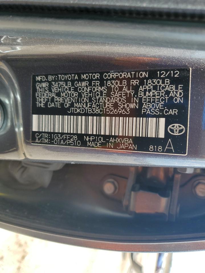 2012 Toyota Prius C VIN: JTDKDTB38C1526963 Lot: 63668435