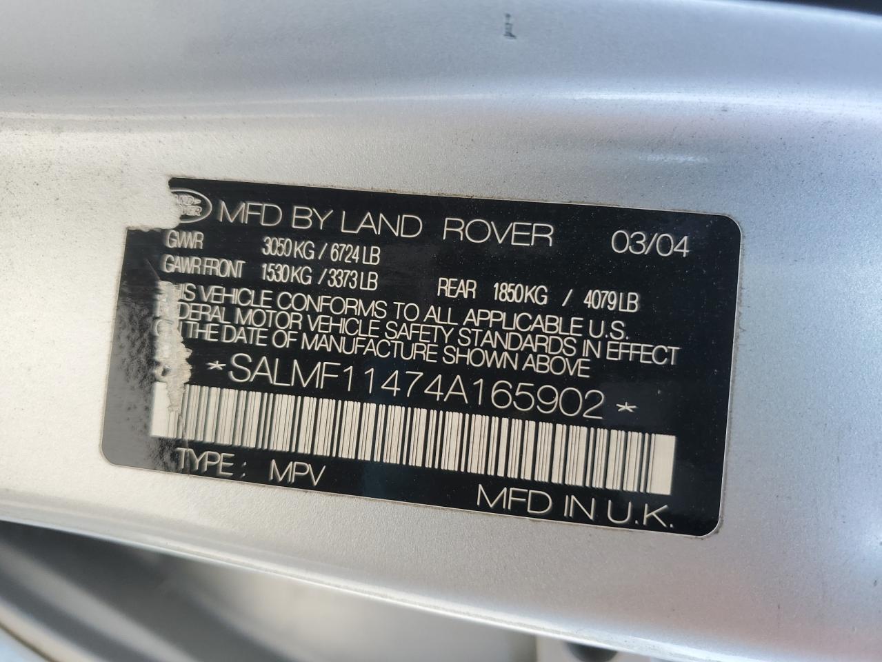 SALMF11474A165902 2004 Land Rover Range Rover Hse