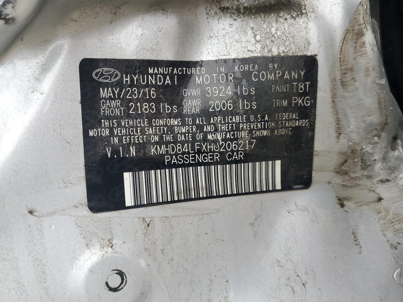 2017 Hyundai Elantra Se VIN: KMHD84LFXHU206217 Lot: 63092975
