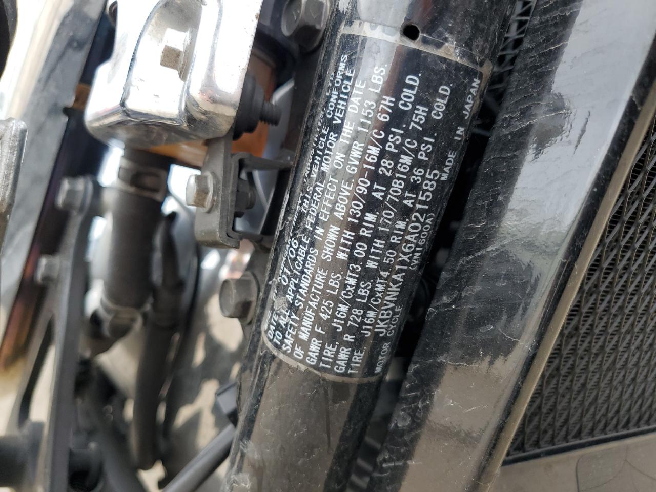 jkbvnka1x6a021585 JKBVNKA1X6A021585 2006 Kawasaki Vn1600 A1