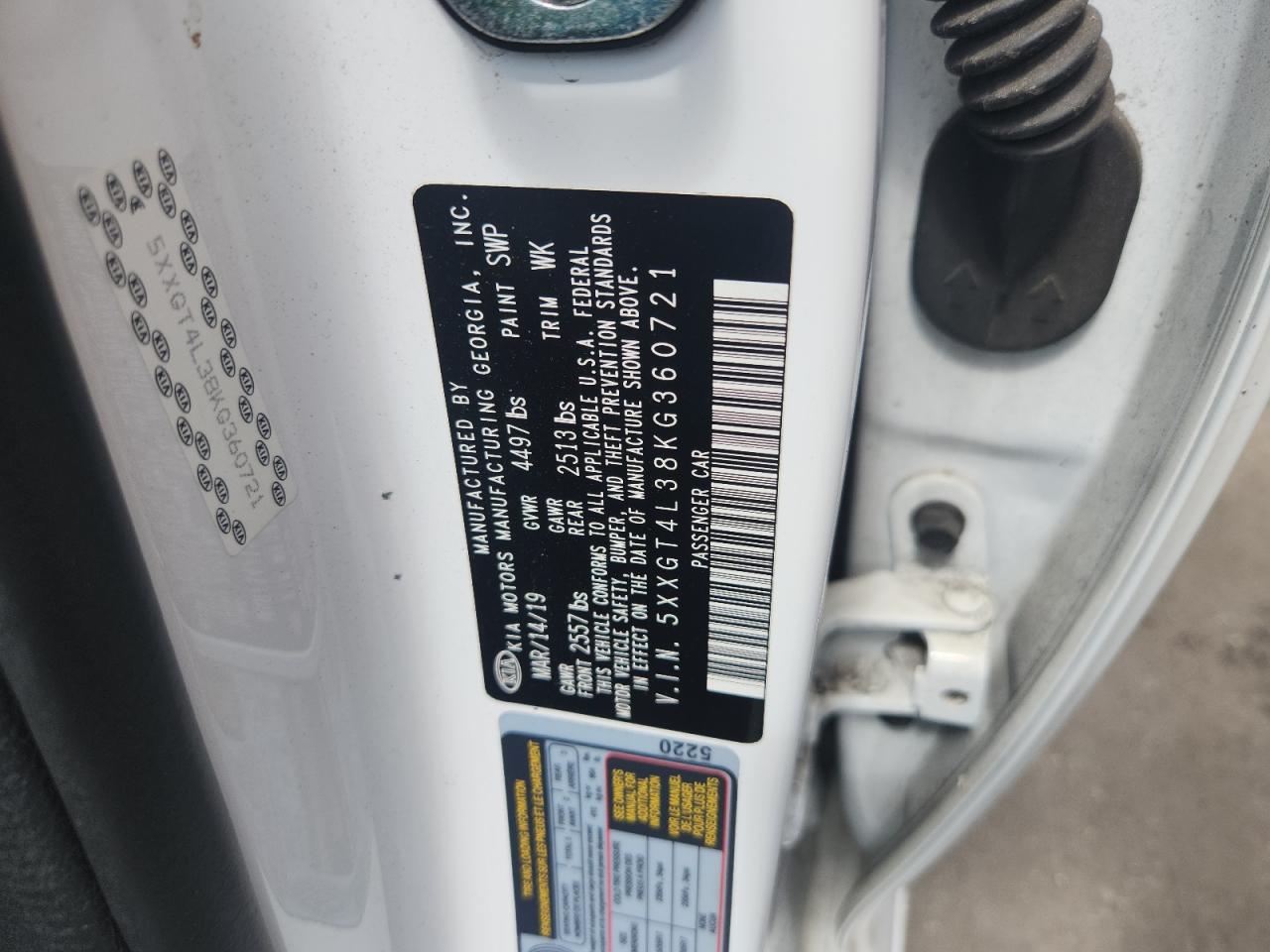 5xxgt4l38kg360721 5XXGT4L38KG360721 2019 Kia Optima Lx