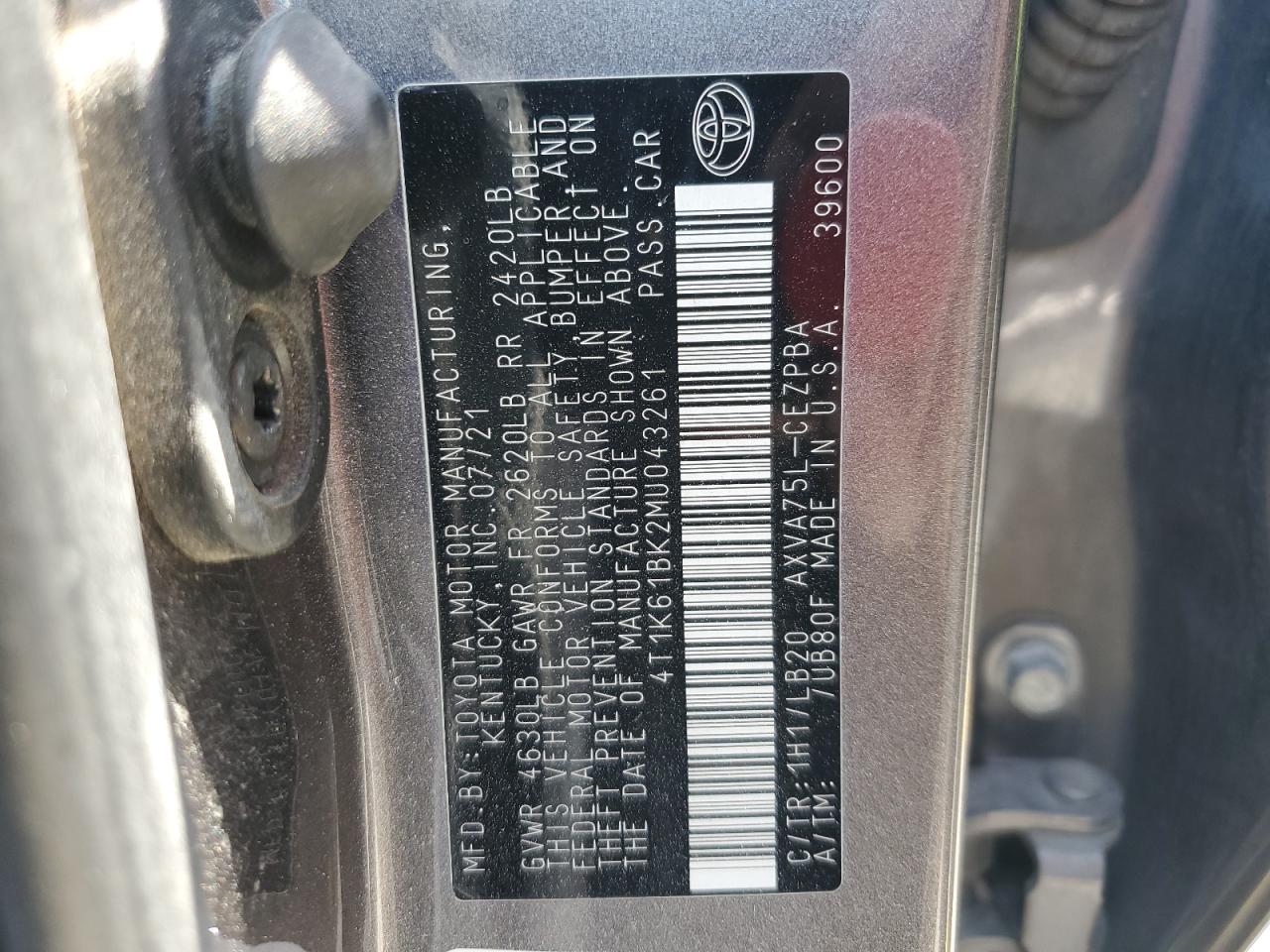 2021 Toyota Camry Xse VIN: 4T1K61BK2MU043261 Lot: 63099925