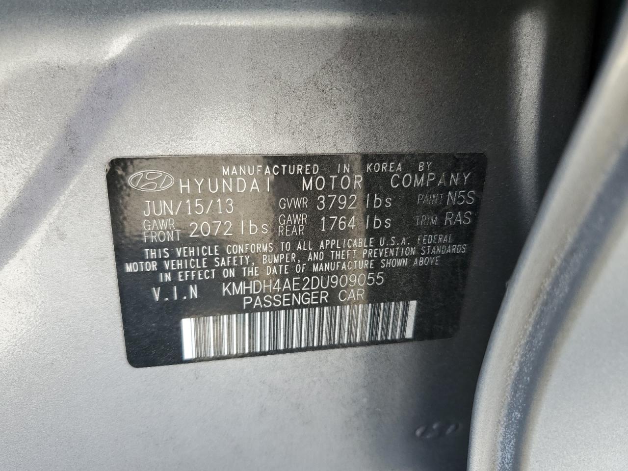 2013 Hyundai Elantra Gls VIN: KMHDH4AE2DU909055 Lot: 63716235