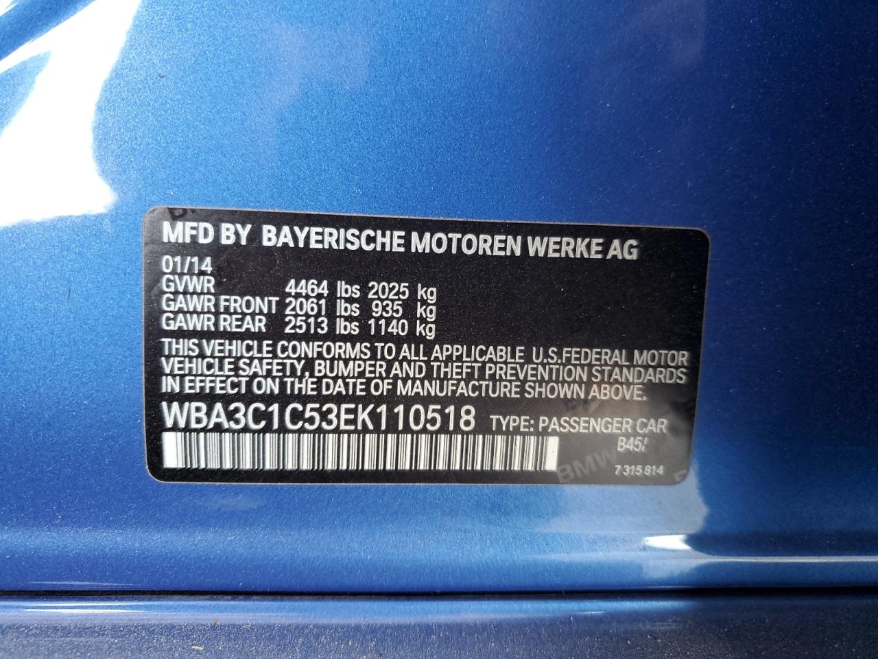 2014 BMW 328 I Sulev VIN: WBA3C1C53EK110518 Lot: 64795695