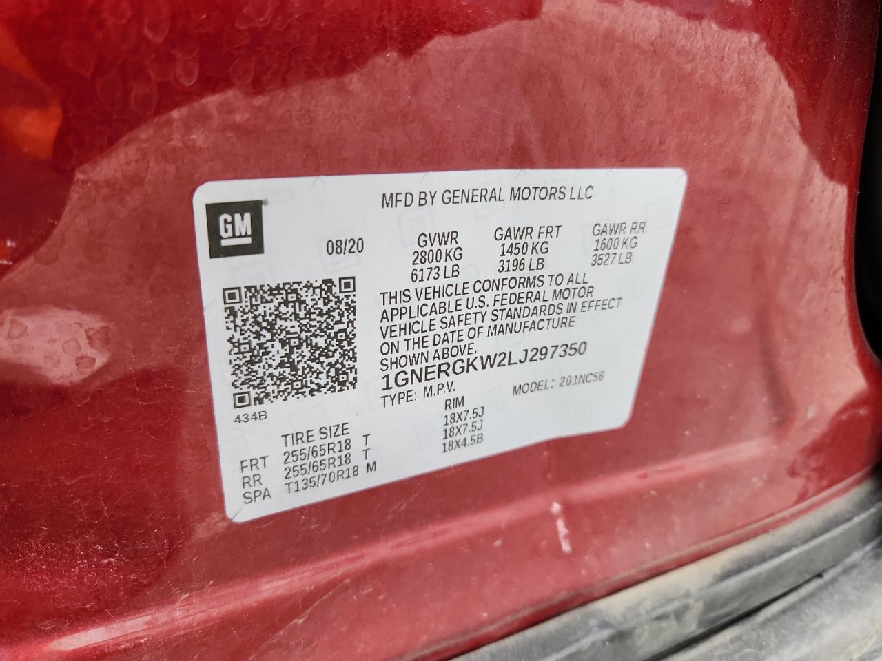 2020 Chevrolet Traverse Lt VIN: 1GNERGKW2LJ297350 Lot: 63299445