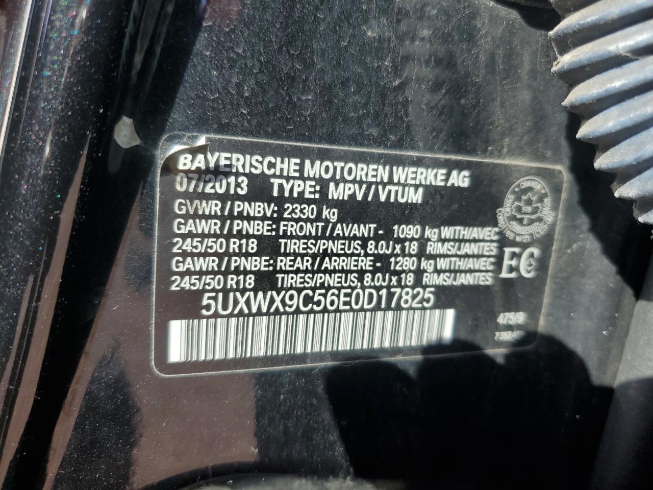 2014 BMW X3 xDrive28I VIN: 5UXWX9C56E0D17825 Lot: 63631785