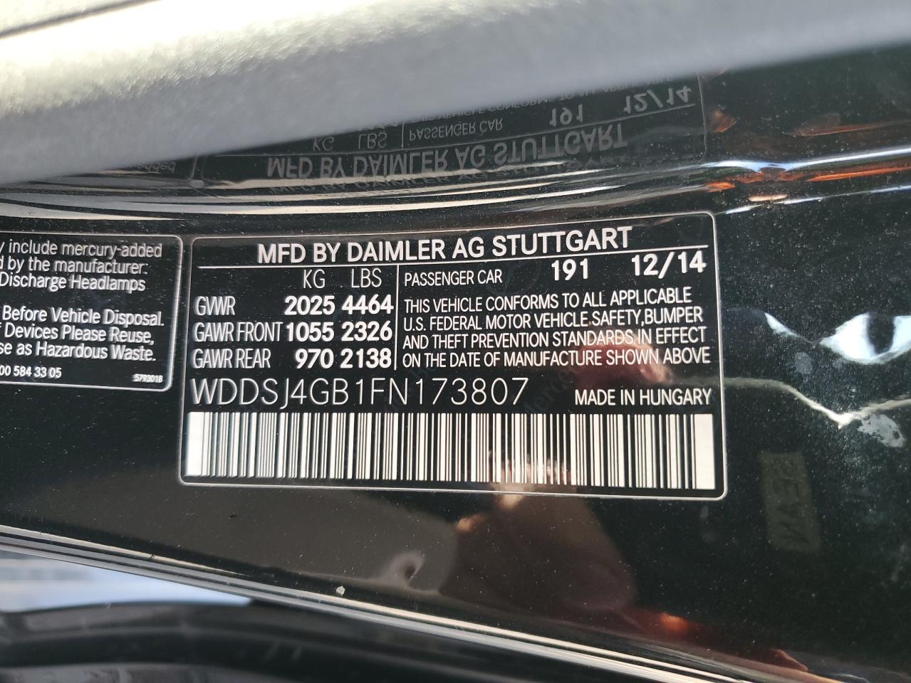 2015 Mercedes-Benz Cla 250 4Matic VIN: WDDSJ4GB1FN173807 Lot: 65461075