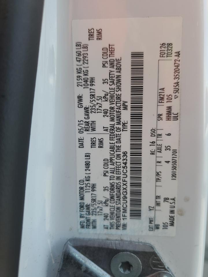 2015 Ford Escape Se VIN: 1FMCU9GXXFUC54336 Lot: 64858185