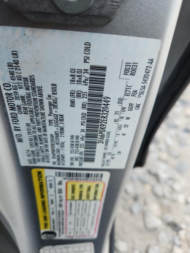 2014 Ford Fusion Titanium VIN: 3FA6P0K92ER320449 Lot: 65404395