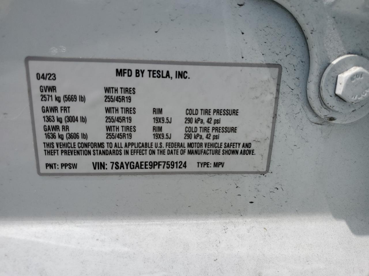 2023 Tesla Model Y VIN: 7SAYGAEE9PF759124 Lot: 64981185
