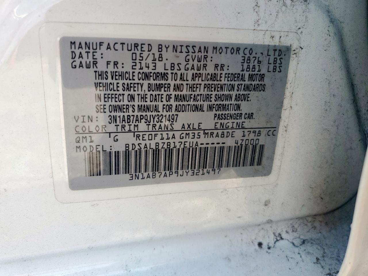 2018 Nissan Sentra S VIN: 3N1AB7AP9JY321497 Lot: 63337105