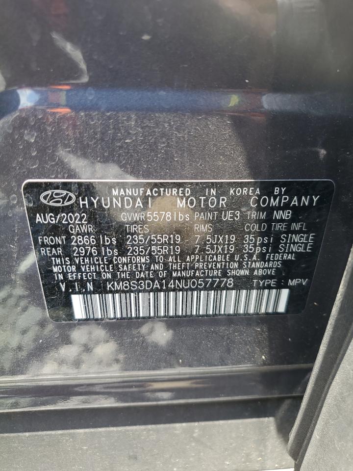 2022 Hyundai Santa Fe Sel Premium VIN: KM8S3DA14NU057778 Lot: 63427565