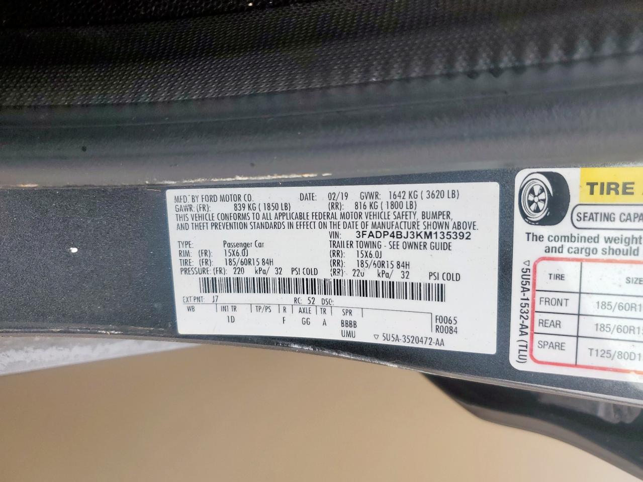 2019 Ford Fiesta Se VIN: 3FADP4BJ3KM135392 Lot: 64567305