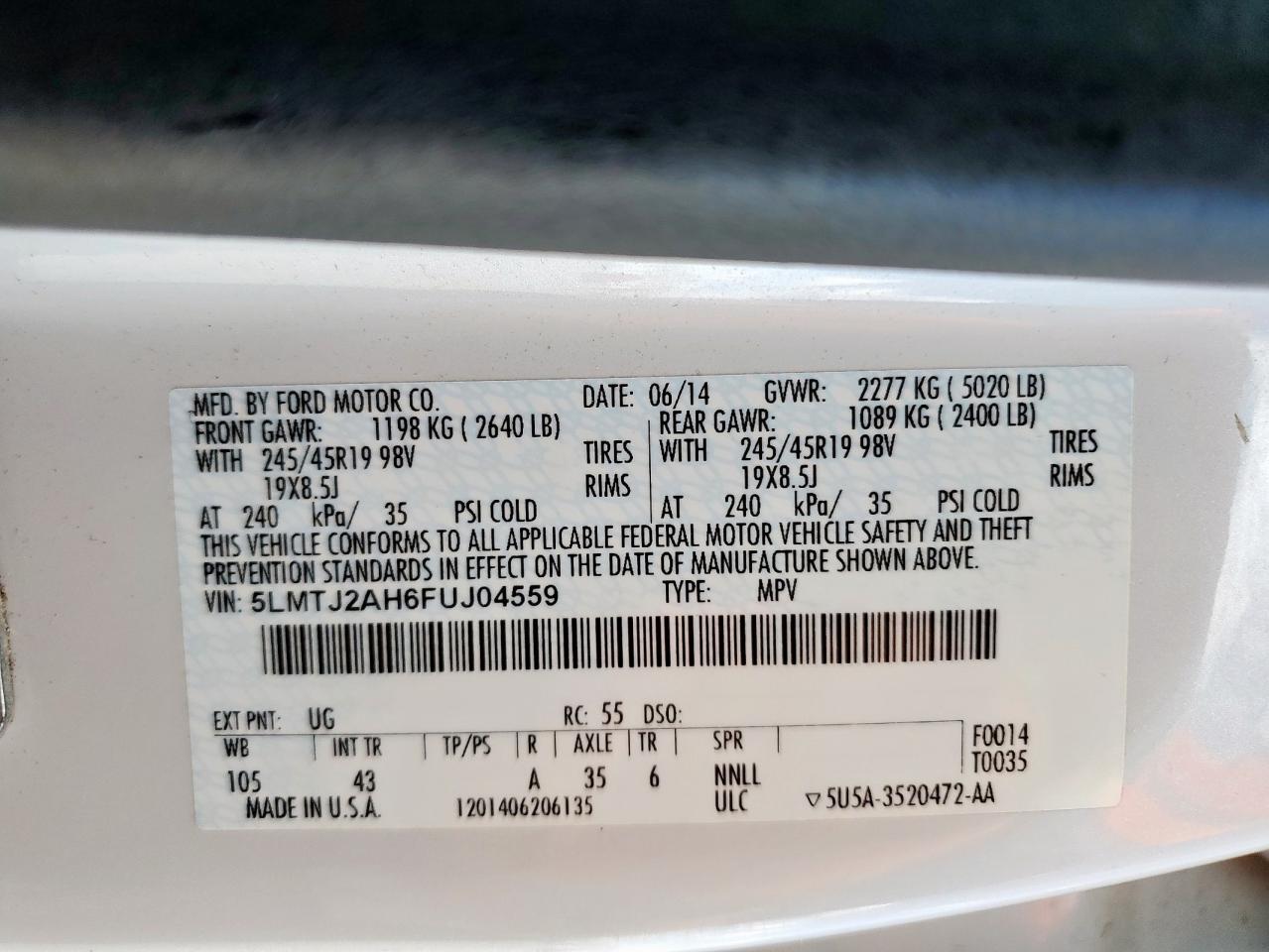 5lmtj2ah6fuj04559 5LMTJ2AH6FUJ04559 2015 Lincoln Mkc