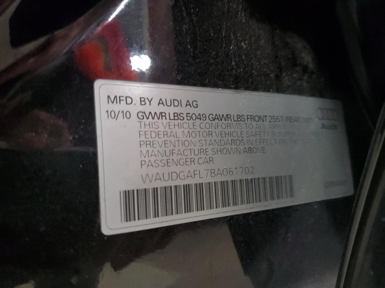 2011 Audi S4 Premium Plus VIN: WAUDGAFL7BA061702 Lot: 65029135
