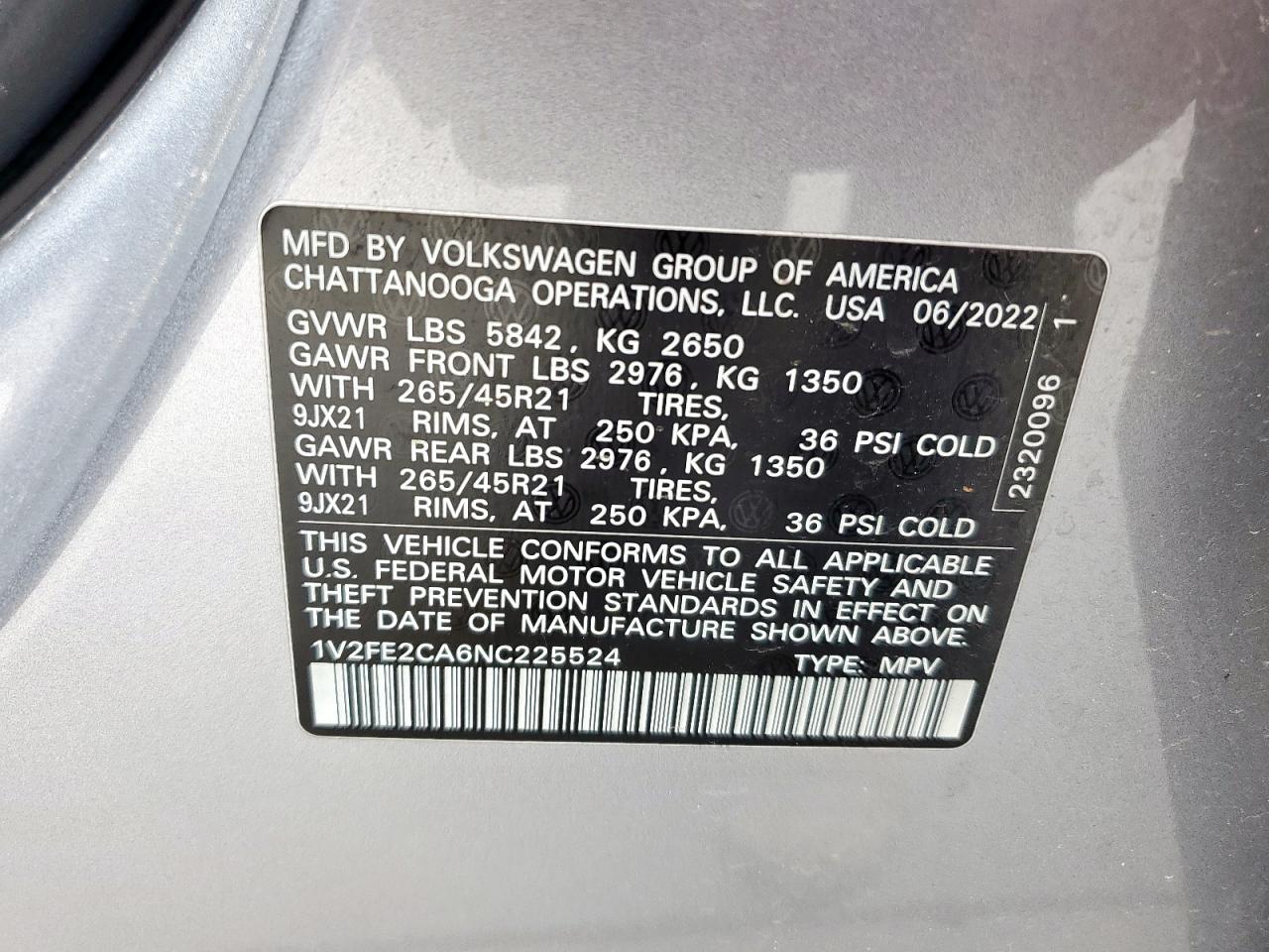2022 Volkswagen Atlas Cross Sport Sel Premium R-Line VIN: 1V2FE2CA6NC225524 Lot: 63579645