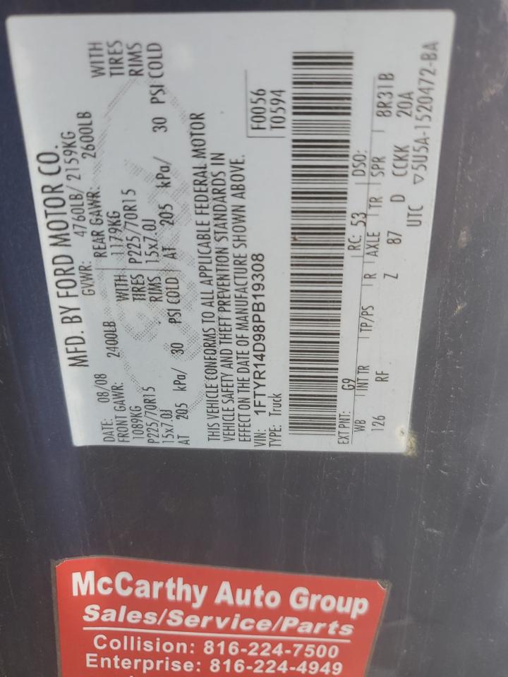 2008 Ford Ranger Super Cab VIN: 1FTYR14D98PB19308 Lot: 64739905